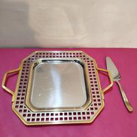 Vassoio dolce e paletta vintage in acciaio.