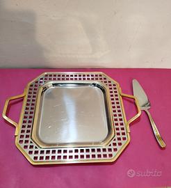 Vassoio dolce e paletta vintage in acciaio.