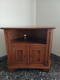 Mobile ad angolo in legno con ruote 