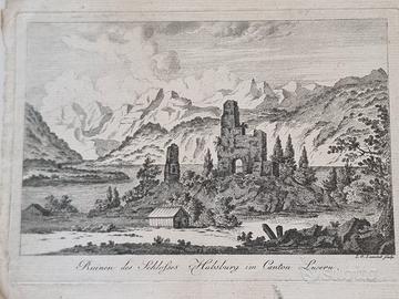 Incisione antica "Ruinen des Schlosses Habsburg im