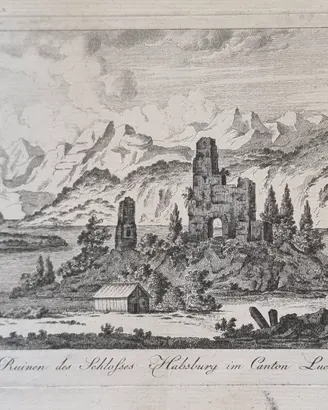 Incisione antica "Ruinen des Schlosses Habsburg im