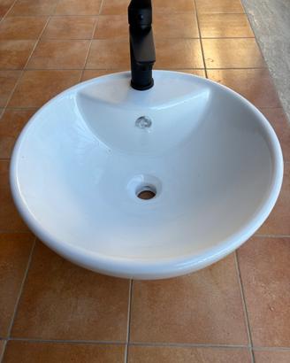 Lavabo appoggio tondo 42 cm + miscelatore nero