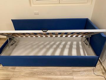 Letto singolo con contenitore in legno massello
