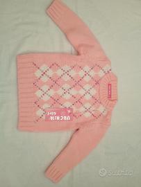 Maglione rosa e bianco con rombi in lana bambina 