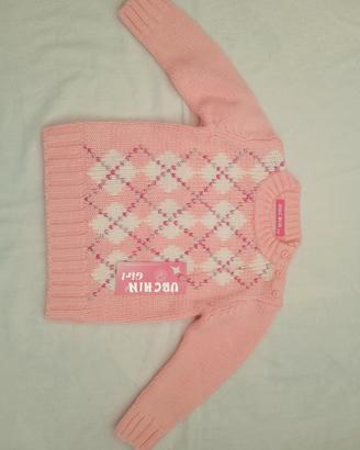 Maglione rosa e bianco con rombi in lana bambina 