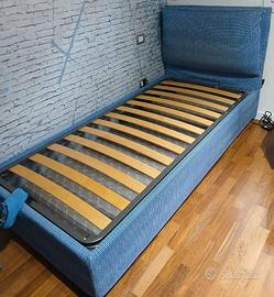 Letto signolo con rete in doghe e contenitore