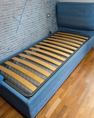 Letto signolo con rete in doghe e contenitore