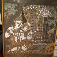 Quadro su tela con cornice in legno dorata