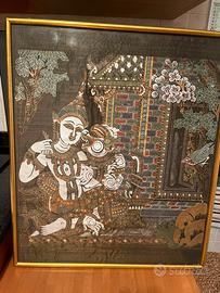 Quadro su tela con cornice in legno dorata