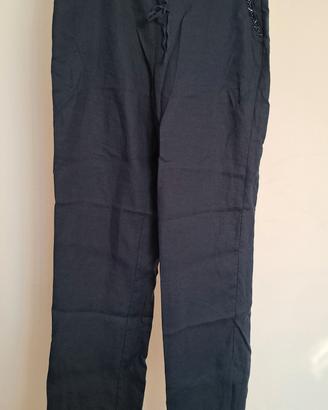Pantaloni blu 100% lino