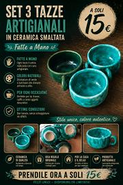 Set 3 Tazze Artigianali in Ceramica Smaltata - Fat