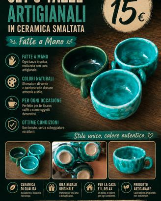 Set 3 Tazze Artigianali in Ceramica Smaltata - Fat