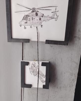 quadro 3D fatto a mano elicottero e soccoritore