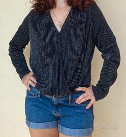 Body elegante nero a righe scollo a V