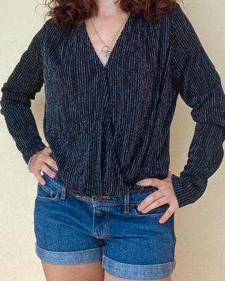 Body elegante nero a righe scollo a V