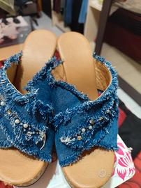 Sandalo zeppa in jeans