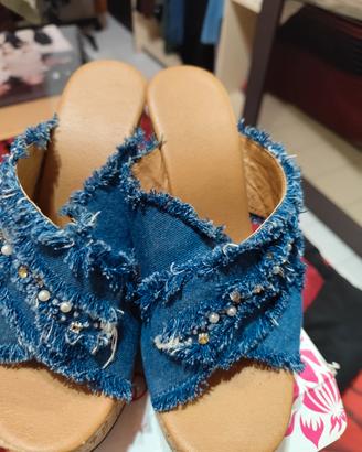 Sandalo zeppa in jeans