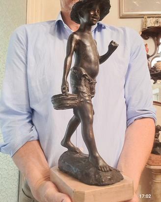 ANTICA SCULTURA BRONZO RAGAZZO PESCATORE 