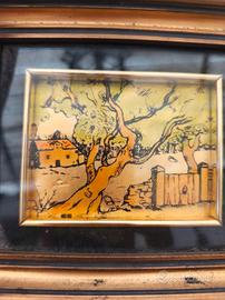 Quadro vintage Paesaggio campestre su lamina 