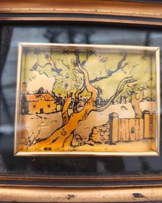 Quadro vintage Paesaggio campestre su lamina 