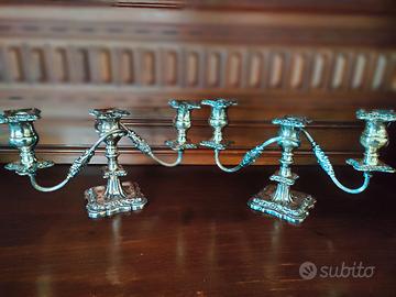 Coppia candelabri a 3 luci in metallo argentato