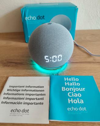 Amazon Alexa Echo dot 4 turchese con orologio 