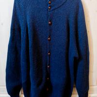 Cardigan uomo vintage, pura lana vergine, blu con