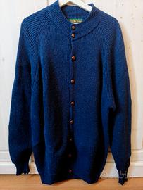 Cardigan uomo vintage, pura lana vergine, blu con