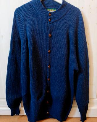 Cardigan uomo vintage, pura lana vergine, blu con