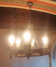 ANTICO LAMPADARIO  FERRO Battuto torcia 6 bracci