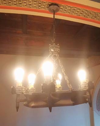 ANTICO LAMPADARIO  FERRO Battuto torcia 6 bracci