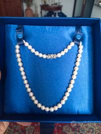 Collana Perle Giapponesi e Oro Bianco con Garanzia