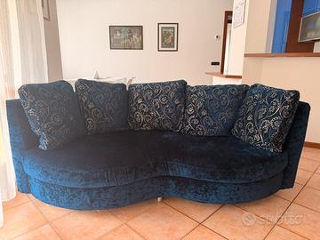 Divano 3 posti blu in velluto 2.10m  5 cuscini