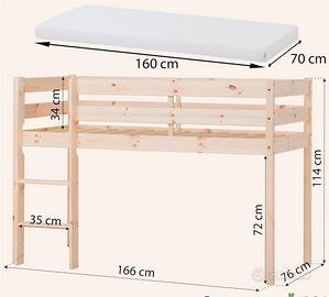 Lettino soppalco + materasso 79X160