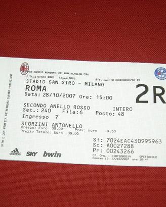 Biglietto partita 2007 Milan-Roma 0-1 SERIE A TIM