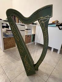 Arpa celtica verde e dorata - decorata a mano