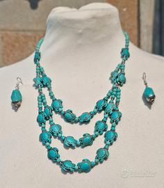 Set vintage con tartarughe turchesi: collana a più
