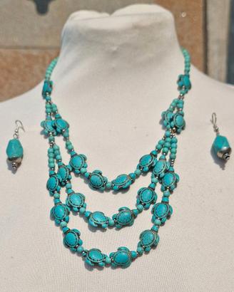 Set vintage con tartarughe turchesi: collana a più