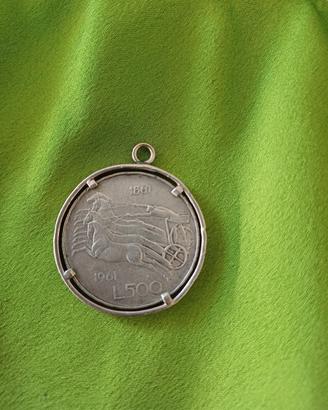 Ciondolo moneta 500 Lire Unità d'italia 