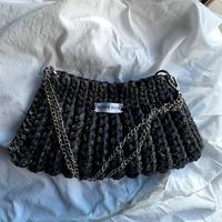 Borsa a uncinetto grigia lurex con catena