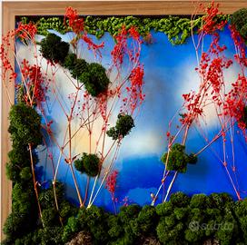 Alba Corallo - quadro in muschio e fiori rossi