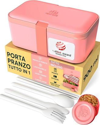 Porta Pranzo Ermetico, con Scomparti e 4 posate