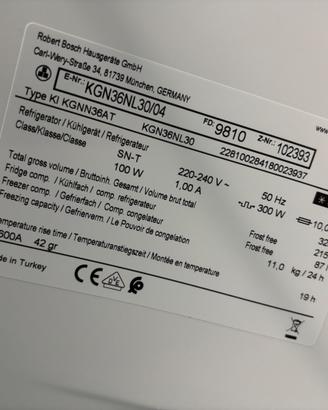 BOSCH Frigo Congelatore KGN36NL30 Inox