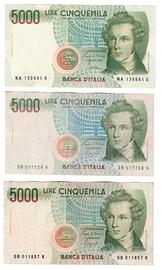 coppia di banconote da 5000 Lire con errori