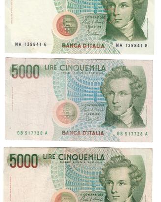 coppia di banconote da 5000 Lire con errori