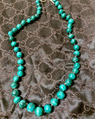 Collana in sfere di Malachite e argento 