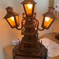 Lampada artigianale in Rame base in legno