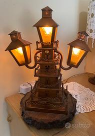 Lampada artigianale in Rame base in legno