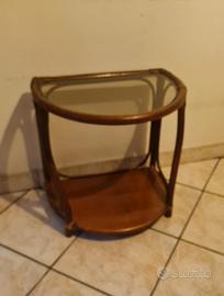 tavolino anni '70 in legno e vetro cm. 54 x 53 