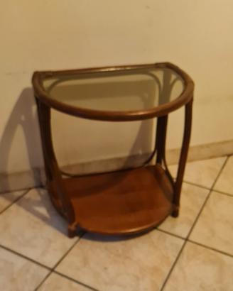 tavolino anni '70 in legno e vetro cm. 54 x 53 